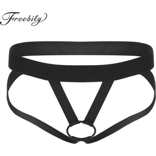 Men Lingerie Low Rise Open Back Crotchless Jockstrap Stretch Bikini G-string Underwear with Metal O-ring Sexy Gay Underwear