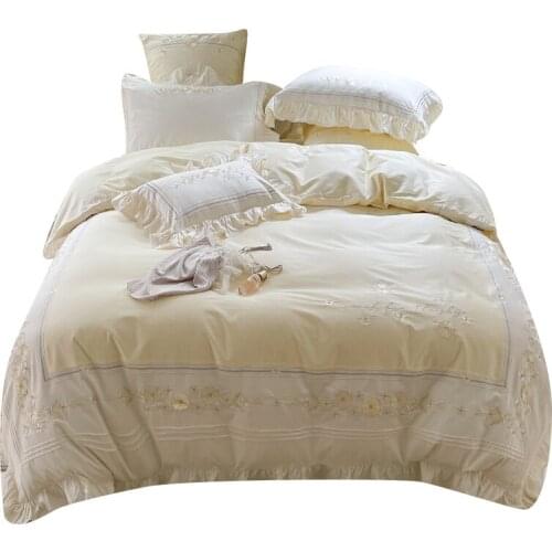 Princess Style Cream Color Embroidery 100 Long-Staple Cotton Four-Piece Set Pure Cotton Bed Sheet Duvet Cover Small Fresh