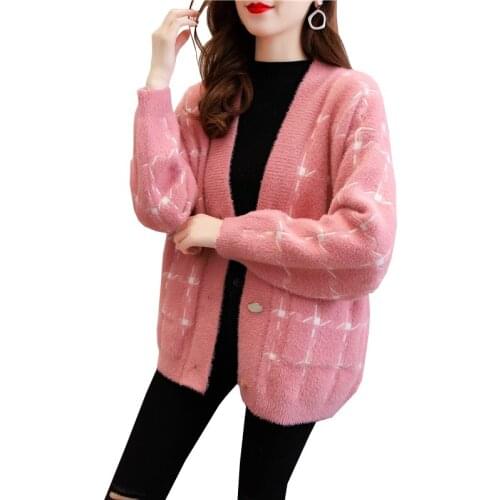 New Waterproof Mink Cardigan Jacket Lady 2021 Autumn Winter Sweater Female Korean Plus Size Loose Padded Sweater Women Outerwear