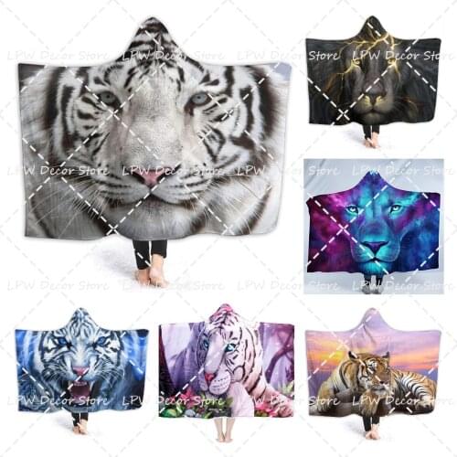 Tiger Hooded Blanket Anti Pilling Flannel Wearable Blanket Hoodie-Plush Warm Blanket Throw Blankets Fit for Kids Adults Teens