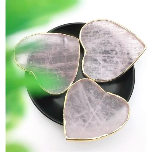 1PC Natural Pink Crystal Heart Coaster Electroplate Aura Polished Stone Home Decors Ornament Natural Stones and Minerals