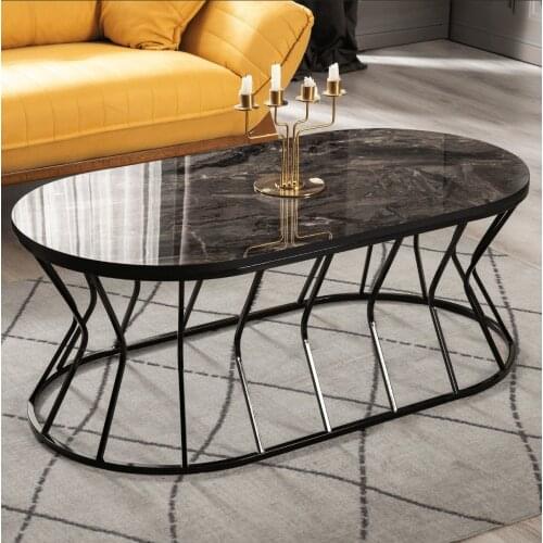 Roman Black Metal Pedestal, Marble Pattern Mdf'li Medium coffee table coffee tables table basse furniture living room table