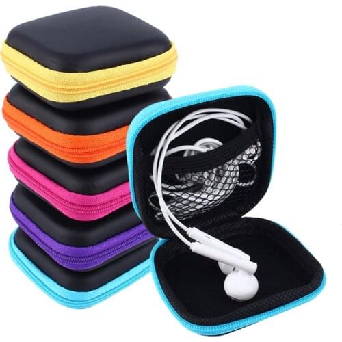 Mini Square Earphone Wire Organizer Box Data Line Cable Charging Earphone Headphone Protective Box Coin Zipper Bag