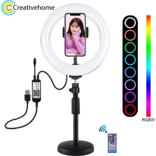 PULUZ 7.9inch 20cm RGBW Light Desktop Mount LED Dual Color Temperature Curved Light Ring Vlogging Selfie Photography Video Light