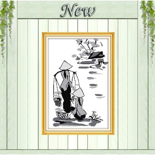 Market woman Folk custom decor paintings counted printed on canvas DMC 11CT chinese Cross Stitch Needlework Sets Embroidery kits