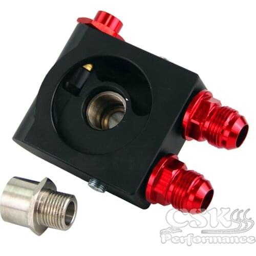 AN10 OIL COOLER FILTER THERMOSTAT SANDWICH PLATE ADAPTOR 3/4" 16-UNF / M20 X1.5 BLACK