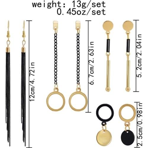 4 Pairs Simple Dangle Earrings Set for Women Long Tassel Chain Hoop Earrings Gold Black Colors Earrings Girls jewelry