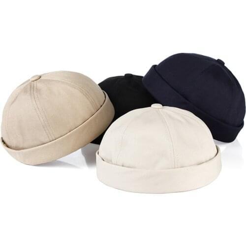 Men Adjustable Retro Unisex Docker Sailor Biker Cap Street Casual Brimless Skull Loop Beanie Hat Solid Women Harajuku Winter New