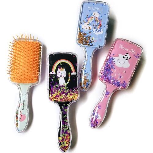Rainbow Animal Sequins Cartoon Cute Anti-static Hair Brush Massage Comb Shower Wet Detangle Hair Brush Hair Styling Tools