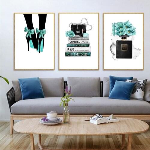 Nordic Modern Fashion Popular Elements Canvas Painting High Heels Perfume Bag Art Poster Living Room Home Wall Decor Pictures