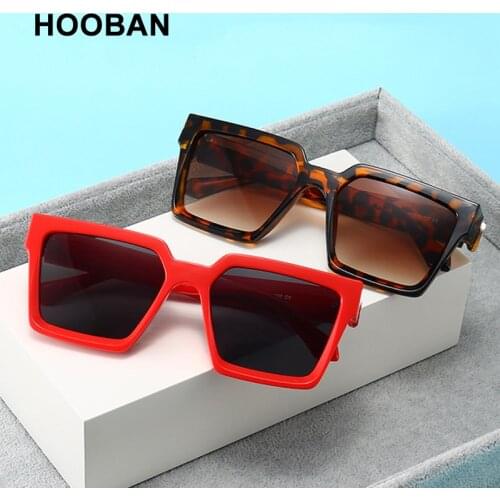 HOOBAN Brand Design Square Sunglasses Men Women Fashion Black Sun Glasses Female Retro Eyeglasses Luxury Shades UV400
