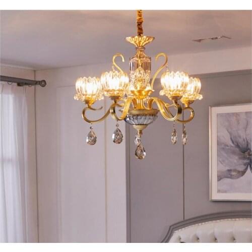 Free Shipping Modern 100% Copper Crystal Lingting Luxurious Brass Color Crystal Lamp Lustre Suspension E14 LED Light AC Lighting