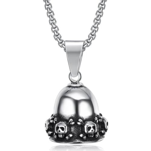 Stainless Steel Vintage Skull Bell Pendant Necklace For Men