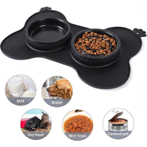 Waterproof Pet Food Mat with Bowl for Dog Cat Travel Portable Foldable Bowl Silicone Pet Food Pad Drinking Mat Easy Washing