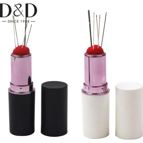 New Lipstick Pincushion with 5 Sewing Needles Retractable Needle Pad Pins Organizer DIY Needle Pin Cushion Holder Sewing Tools