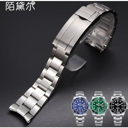 High quality 316L 20mm SIlver Stainless Steel Watchband For Submariner Deepsea Watch Curved End OysterLock Clasp Bracelet Stock