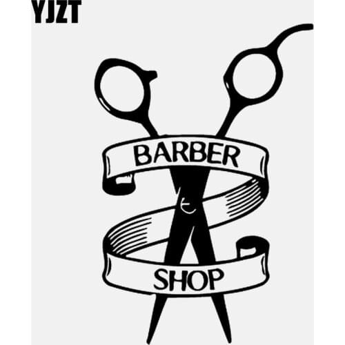 YJZT 9.3CM*13.7CM Scissors Ribbon Swirl Barber Shop Vinyl Motorcycle Car Sticker C22-0085
