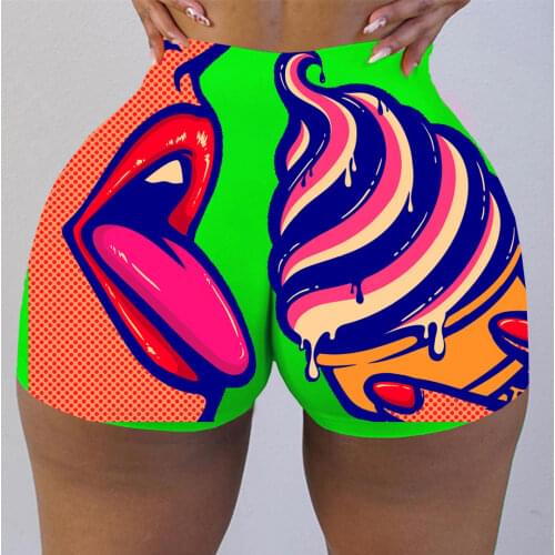 Plus Size Summer Black Y2K Print High Waist Skinny Shorts Women Clothes Graphic Grunge Spandex Vintage Harajuku Biker Shorts