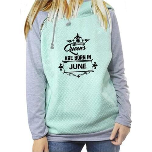For Women Zipper Decoration Queen Are Born In June Letters Print Tops Kawaii Sweatshirts Hoodies Women Harajuku Girls Corduroy