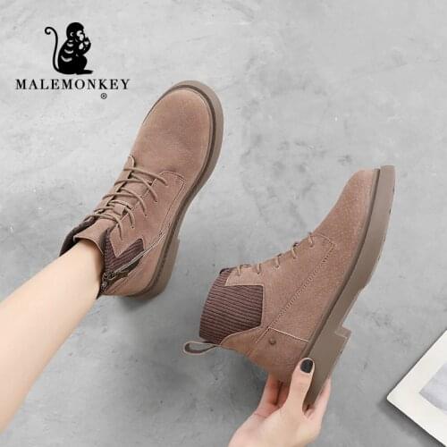 Suede Leather Women Winter Flat Shoes 2021 Autumn Ladies Shoes Female Flat Lace Up Womens Leisure Trendy Boots 942701