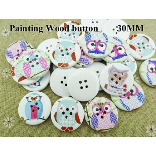 10PCS 30MM Wooden Painting Bird Buttons Coat Boots Sewing Clothes Accessory Owl Button Fit MCB-917
