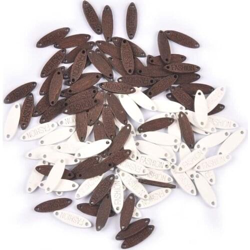 100Pcs/lot White/Brown Oval Wooden Buttons "fashion" Tags Sewing Clothes DIY Scrapbooking Crafts Handmade Accessories 19.5x6mm