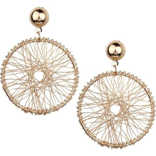 2019 hot new Metal Geometric Earrings Round Thread Wrapping Exaggerated Female Golden Earrings