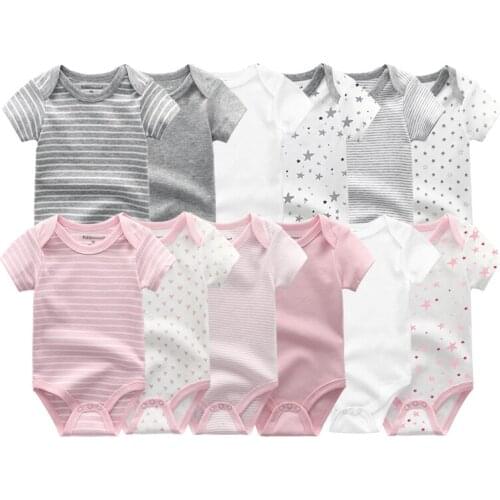 2021 Solid 6PCS Cotton Baby Girl Clothes Bodysuits Newborn Baby Boy Clothes Cartoon Short Sleeve Girls Baby Clothing Ropa bebe