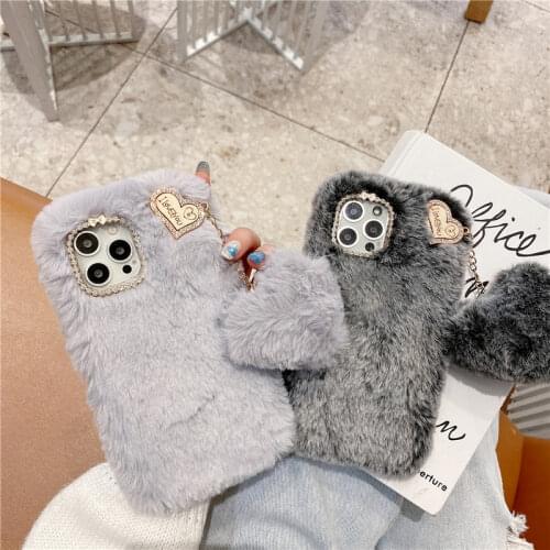 3D Pendant Love Heart Plush Furry Silicone Phone Case For Samsung A20E M21 M31 M51 M12 A3 A5 A6 A7 2018 A8 A9 J3 J4 J5 J6 J7 J8