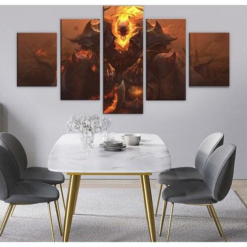5 Piece League of Legends Video Game Poster Thresh Lol The Chain Warden Canvas Art HD Wall Painting for Home Decor frame