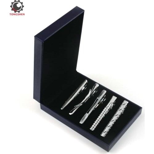 5Modern Tie Clips Unique Designs Classic Tie Bar Clip Fashion Necktie Clips Tie Bar Clips Tie Pins Set Silver Tone with Gift Box