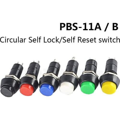 6Pcs PBS-11A / PBS-11B 12mm Self-Locking Self-Reset Plastic Round Push Button Switch 3A 250V AC 2PIN 6 Color
