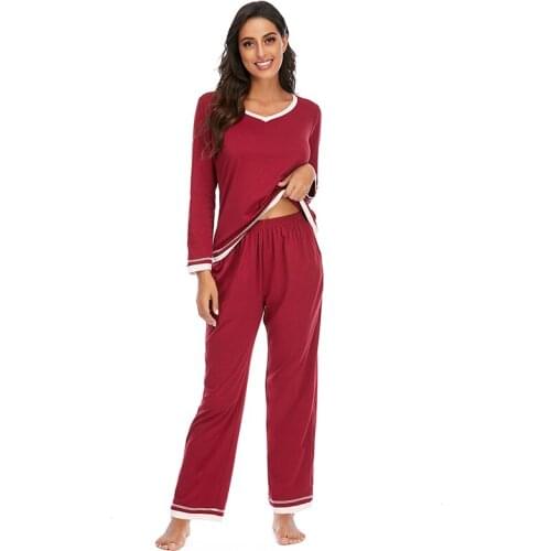 AamikaPajamas for Women Girl Sleepwear Pajama Sets Long Sleeve V Neck Pajama Femme Suit Ladies Nightwear Womens pajamas