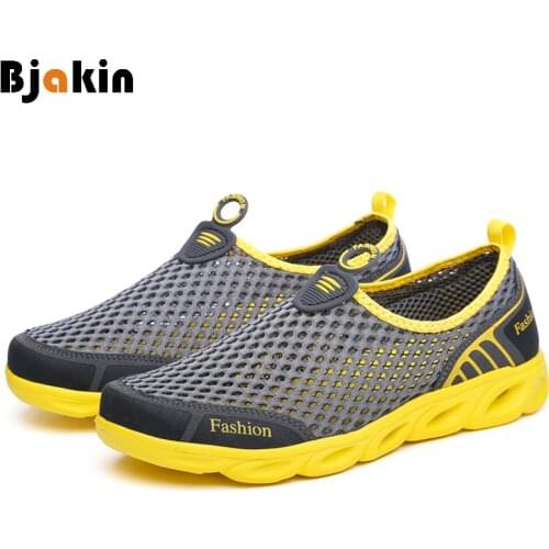 Bjakin Unisex Aqua Shoes Men Summer Water Beach Shoes Breathable Upstream Shoes with Drain Hole Quick Drying Sneaker Yellow Size