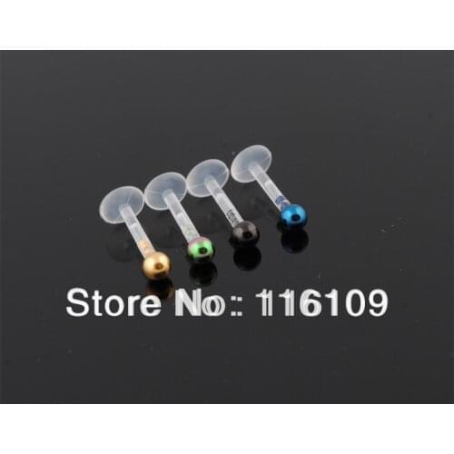 Free Shipping Internal Bio Plastic Monroe Labret With Anodized Ball Lip Ring 1.2*8*2.5mm