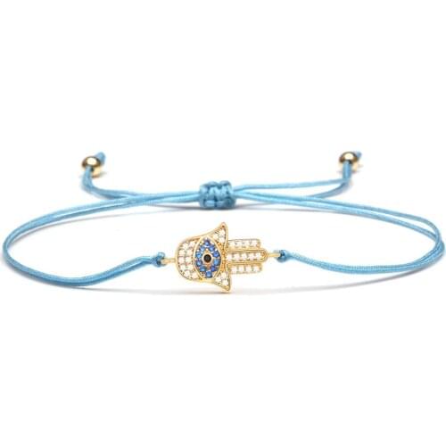 Good Quality Cubic Zirconia Hamsa Hand Evil Eye Charm Bracelet Women Men Hand Of Fatima Luck Protection Red Blue String Jewelry