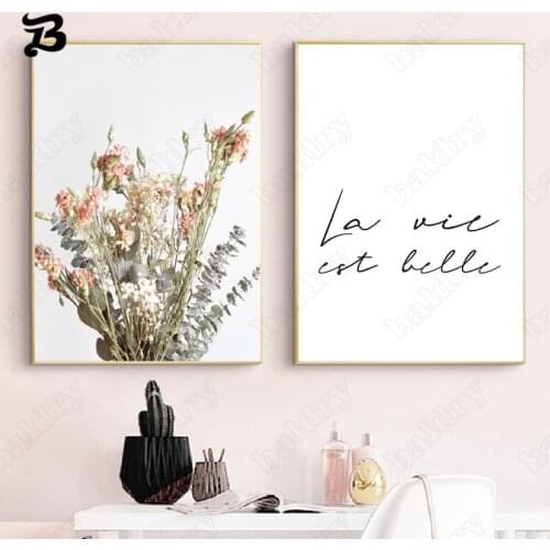Nordic Bouquet Wall Art Painting Modern Natural Scenery White Simple Flowers and Quote Prints Posters Decorative Pictures Decor