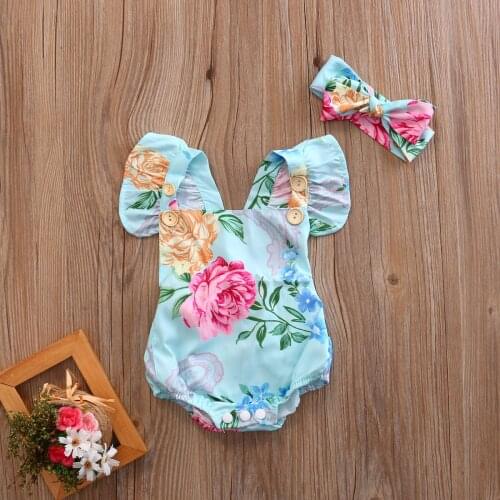 Baby Girl Floral Button Romper Girls Backcross Jumpsuit Newborn Clothes Infant Outfits Summer Sunsuit Kid Clothing Baby Rompers