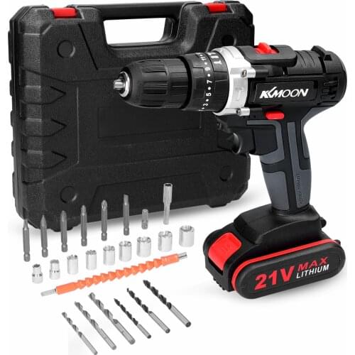 KKMOON Electric Drill Cordless Screwdriver Mini Wireless Lithium-Ion Battery 21V Power Tools 25+3 Cordless Impact Drill Driver