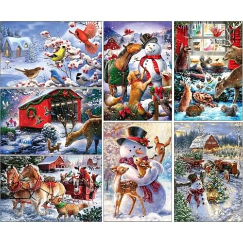 Diamond Painting Christmas Winter Snowman 5D DIY Full Cross Stitch Horse Diamond Embroidery Animals Craft Kit Home Decor Gift