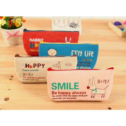 Coin WFEU Canvas Pencil Case Bag Pouch Animal Makeup Purse Cute Cosmetic Holder Fashion Stationery Pastoral Canvas Bag