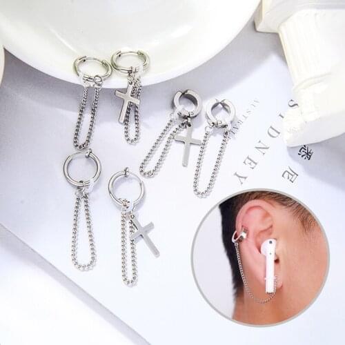 Kissme Punk Unisex Primary Color Stainless Steel Chain Earrings Anti-lost Earphone Silicone Anti-skid Buckle Fashion Accessories