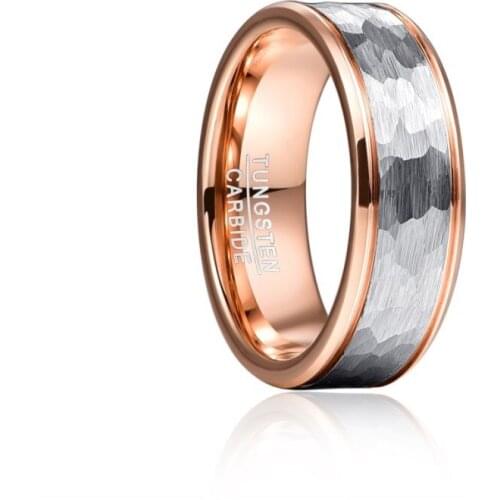 8mm Steel Hammered Fine Groove Rose Gold Color Tungsten Steel Ring Silver Color Men Engagement Ring