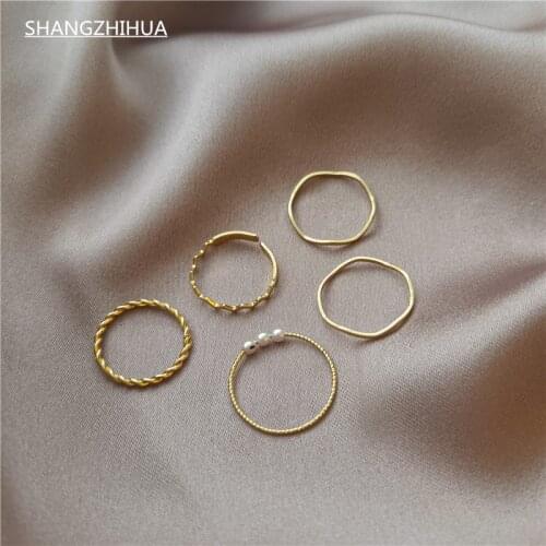 SHANGZHIHUA Classic Ring Five Piece Set Korean Trend Fashion Ring for Womens Luxury Jointed Ring Unusual Jewelry Accessories