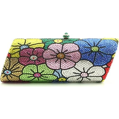 Green/Gold/Blue/White Rhinestone Flower Purse Luxury Elegant Full Diamond Gemstone Wedding Bridal Clutches Small Phone Handbag