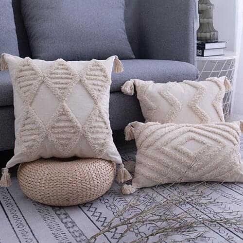 Tassels Cushion Cover 45x45cm/30x50cm Beige Pillow Covers Decorative Handmade Square Pillowcase Boho Pillow Case Home Decor