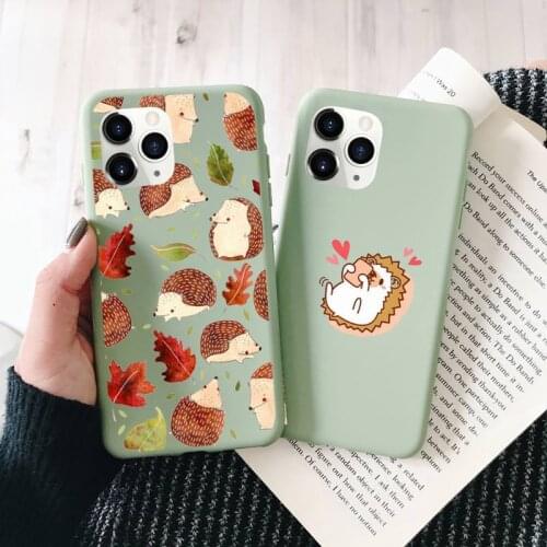 Kawaii Hedgehog Heart Cute Phone Case Green Candy Color for iPhone 11 12 mini pro XS MAX 8 7 6 6S Plus X SE 2020 XR
