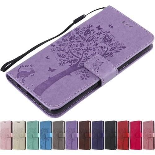 Cute Cat Tree Flip Phone Case For Huawei P8 Lite 2017 2015 P9 Lite 2016 Plus P9 Lite Mini Solid Color Flip Leather Wallet O06F