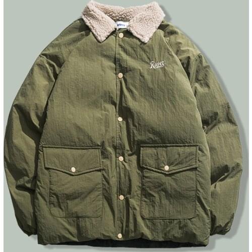 Harajuku Retro Plain Fashion Parka Men Hip Hop Streetwear Campus Parkas 2021 Winter Thicken Keep Warm Cotton Couple Coats Jacket