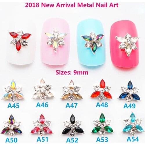 New 100pcs Japanese fashion metal Glitter Crystal Gemstone high shinning Flower Strass nail art Rhinestone Charms Mixed 10 Kinds